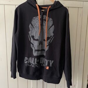 Call of Duty Black Ops Hoodie Mens M Black Full Zip Skull Graphic Halloween
